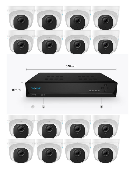 16 CCTV Camera System, 5 Megapixel, 16 channel 4K POE NVR Recorder, SMART with person and vehicle Identification