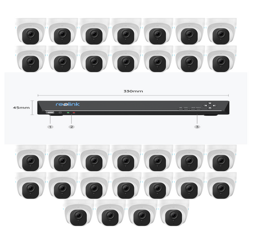 32 CCTV Camera System, 5 Megapixel, 32 channel 4K POE NVR Recorder, 48TB Capacity, SMART with person and vehicle Identification